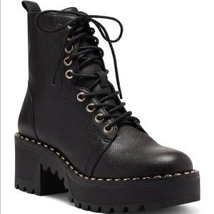 VINCE CAMUTO Mecale Leather Studded Chunky Lug Sole Combat Boots